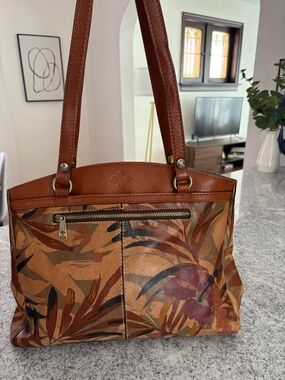 Patricia Nash poppy leather tote bag limited edition palm leaves